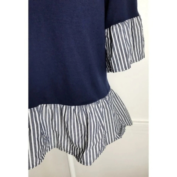 Pleione • Navy Seersucker Stripe Peplum Blouse - Picture 2 of 3